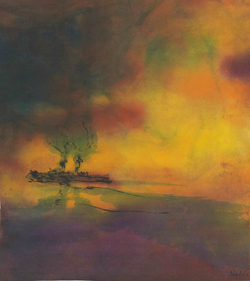 Emil Nolde, Meer mit Dampfer, ca. 1945-48, Aquarell und Tusche auf Japanpapier, 24 x 21 cm