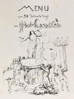 Max Slevogt, Menü zum 50. Geburtstag von Paul Cassirer, 1921, Lithografie, GDKE/ Landesmuseum Mainz/ Slevogt Archiv, Grafischer Nachlass © GDKE - Landesmuseum Mainz (Foto: Ursula Rudischer)Landesmuseum Mainz, Große Bleiche 49-51.