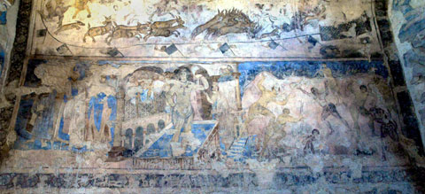 Badende,Wandmalerei im Qusair `Amra, Jordanien (8. Jh. n. Chr.), Foto: Jutta Eichholz