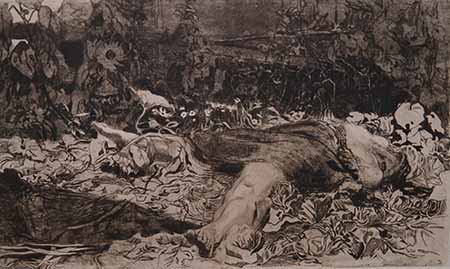 Käthe Kollwitz "Vergewaltigt" (Ausstellungsbereich Bauernkriege) von 1907 /8 © Foto Diether von Goddenthow